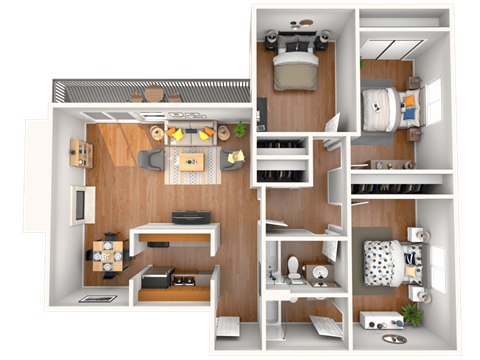 Floor plan for 3 beds, 2 baths, 1207 sqft